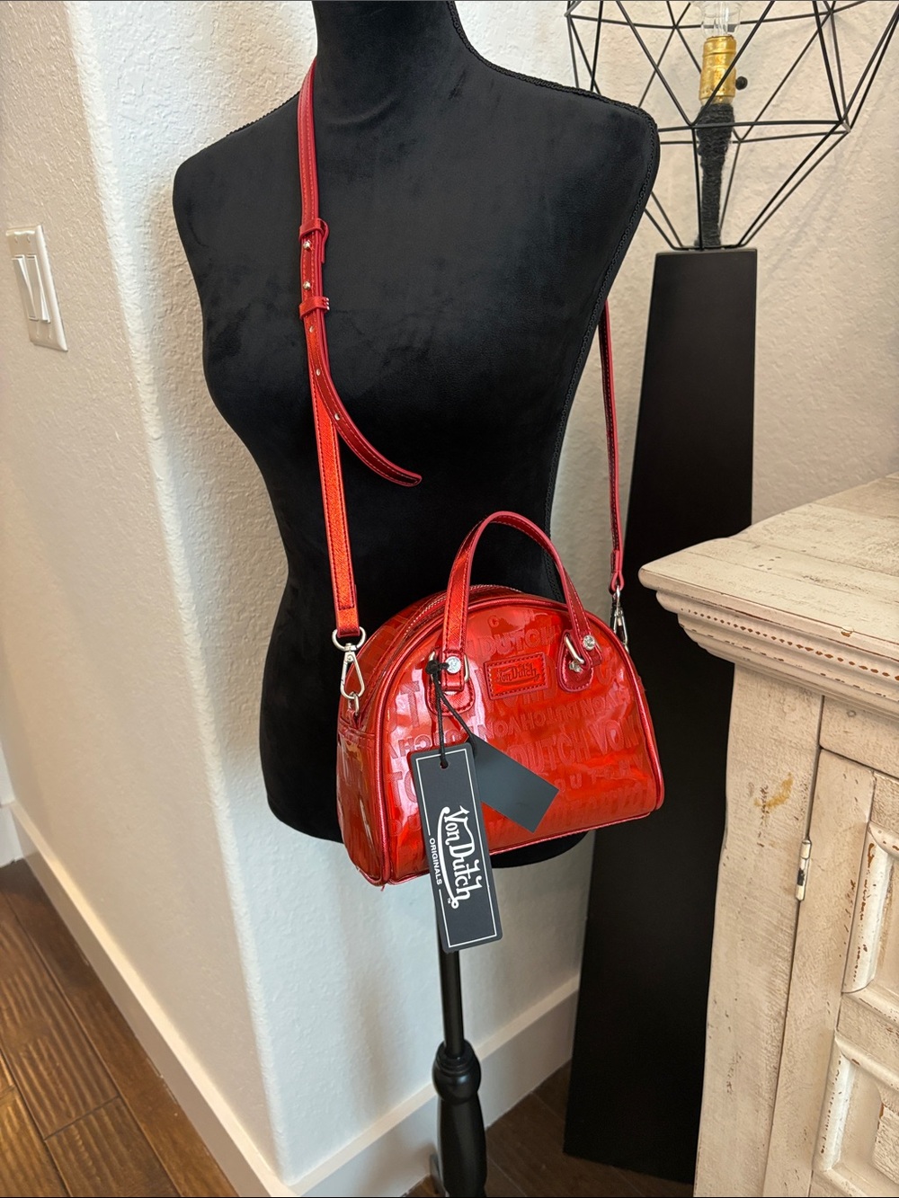 Von Dutch Red Patent Mini Dome Crossbody Satchel